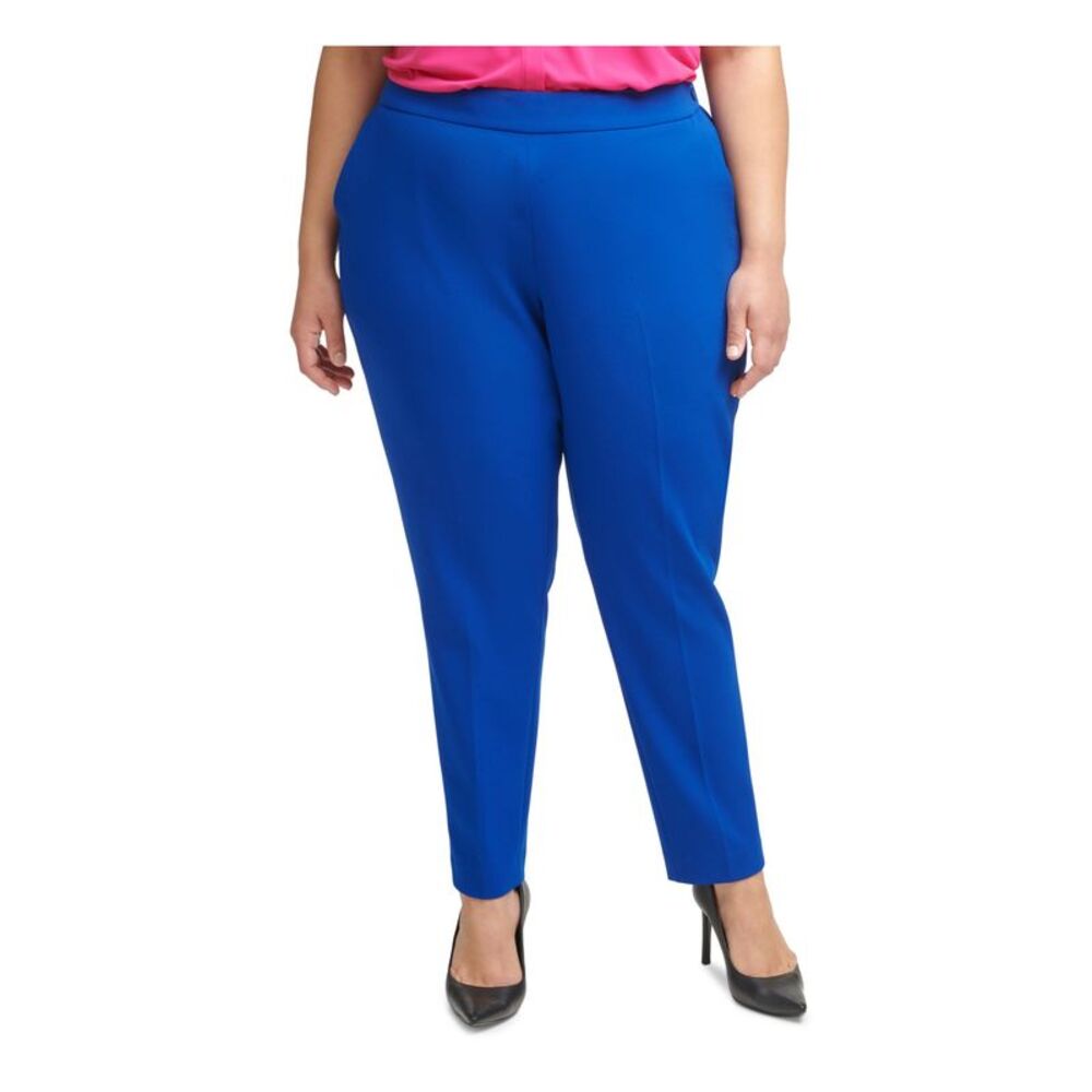CALVIN KLEIN Womens Blue Stretch Zippered Wear To Work Skinny Pants Plus 18W